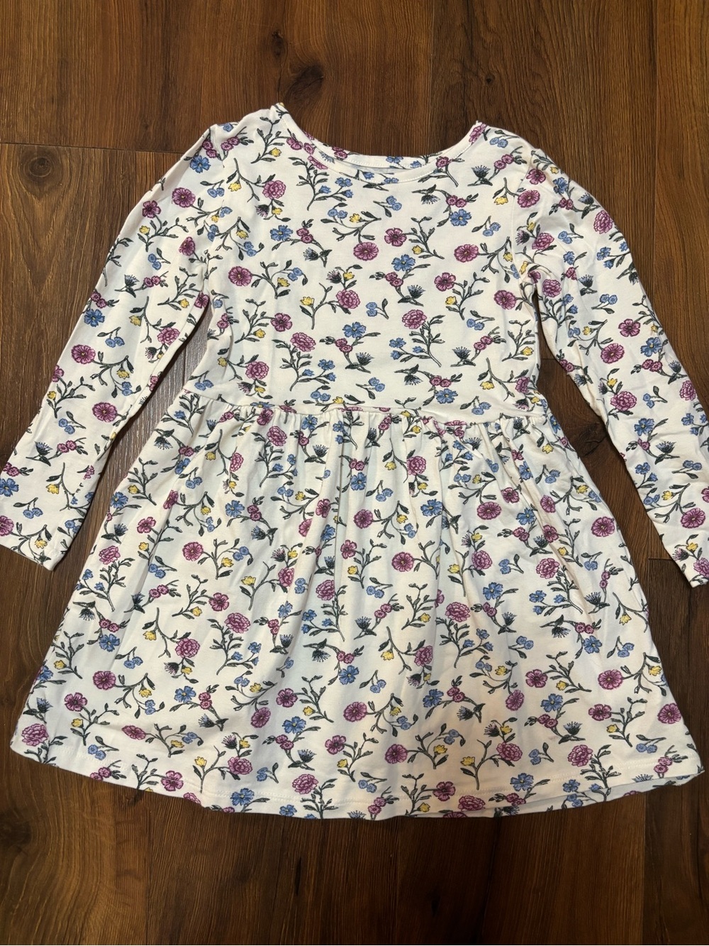 H&M Toddler Girls Long Sleeve Floral Dress - Cream 5t/6